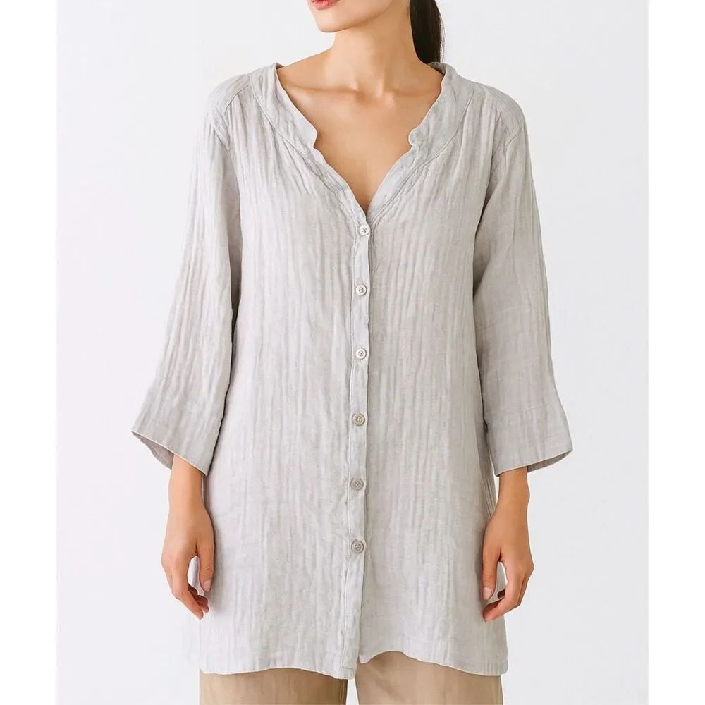 Flax NWOT linen long button front tunic size medium